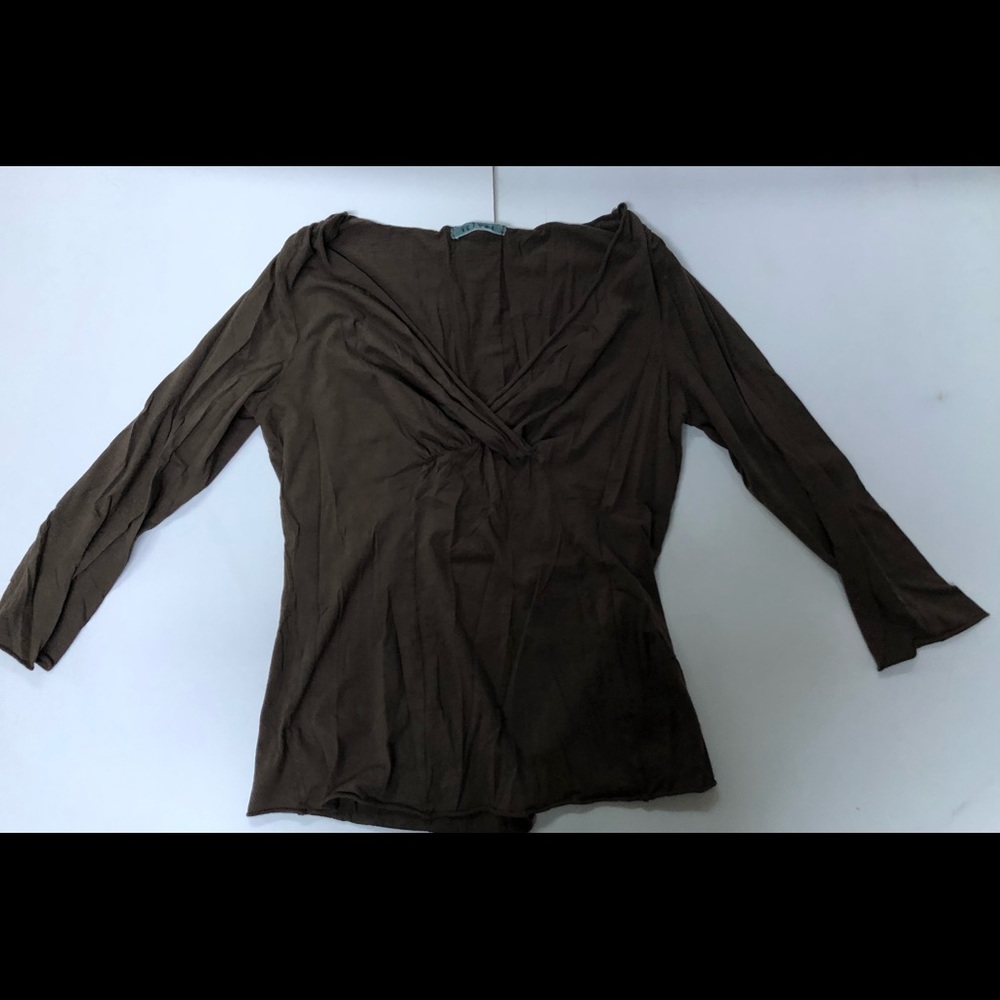 Velvet Brown Empire style V neck long-sleeve Top
